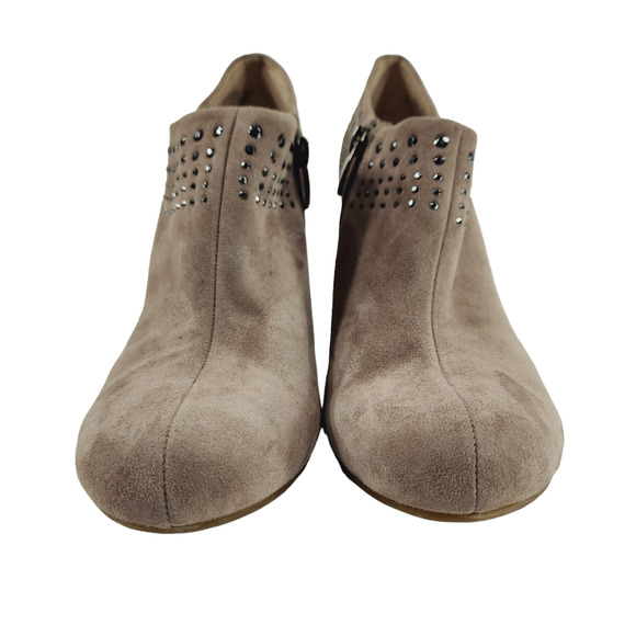 Enzo Angiolini Heeled Ankle Boots Booties sz 7 M Kaiser Suede Beige Embellished - Picture 6 of 11